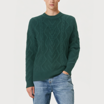 Men's vintage twist round neck long sleeve sweater