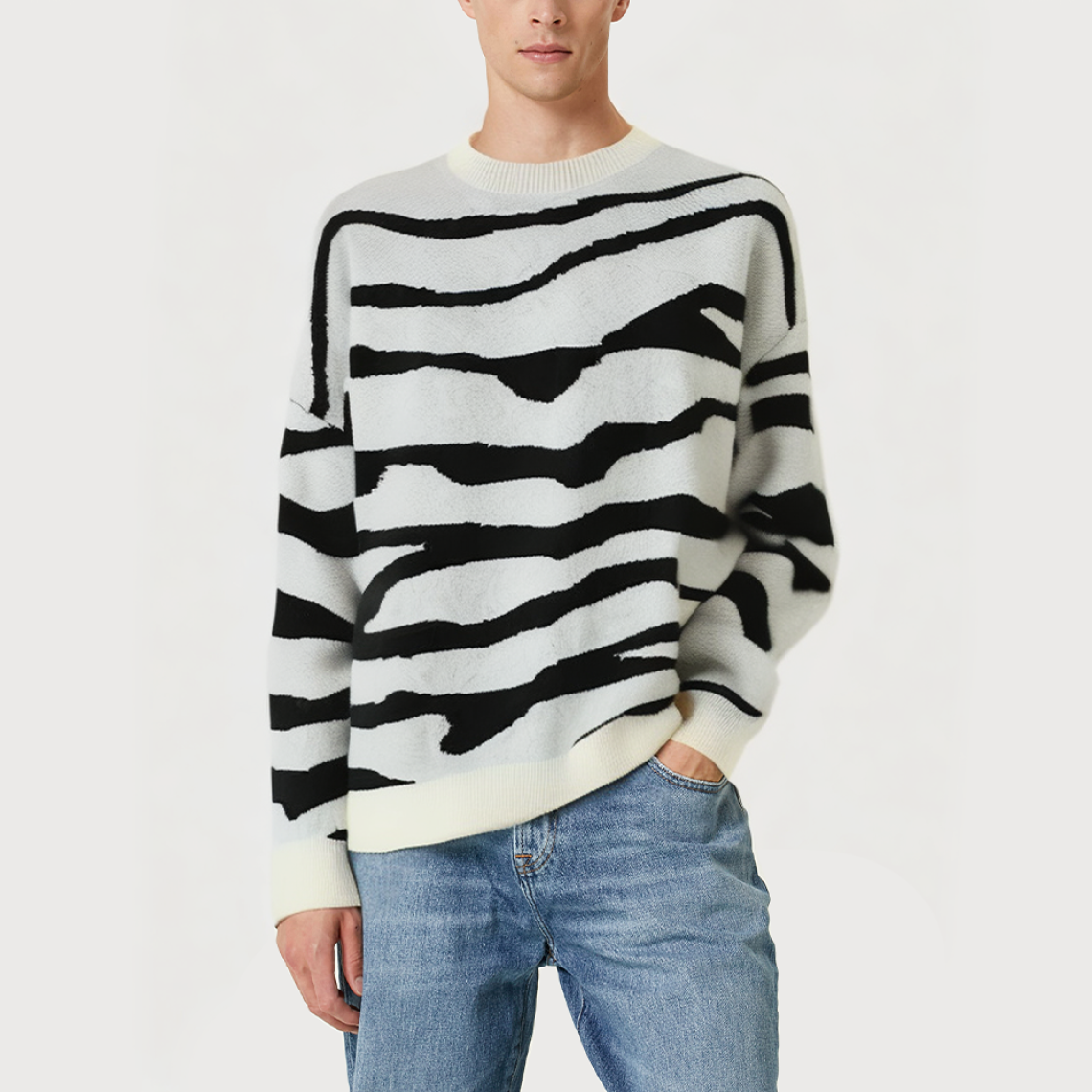 Fashionable zebra print men's sweater
