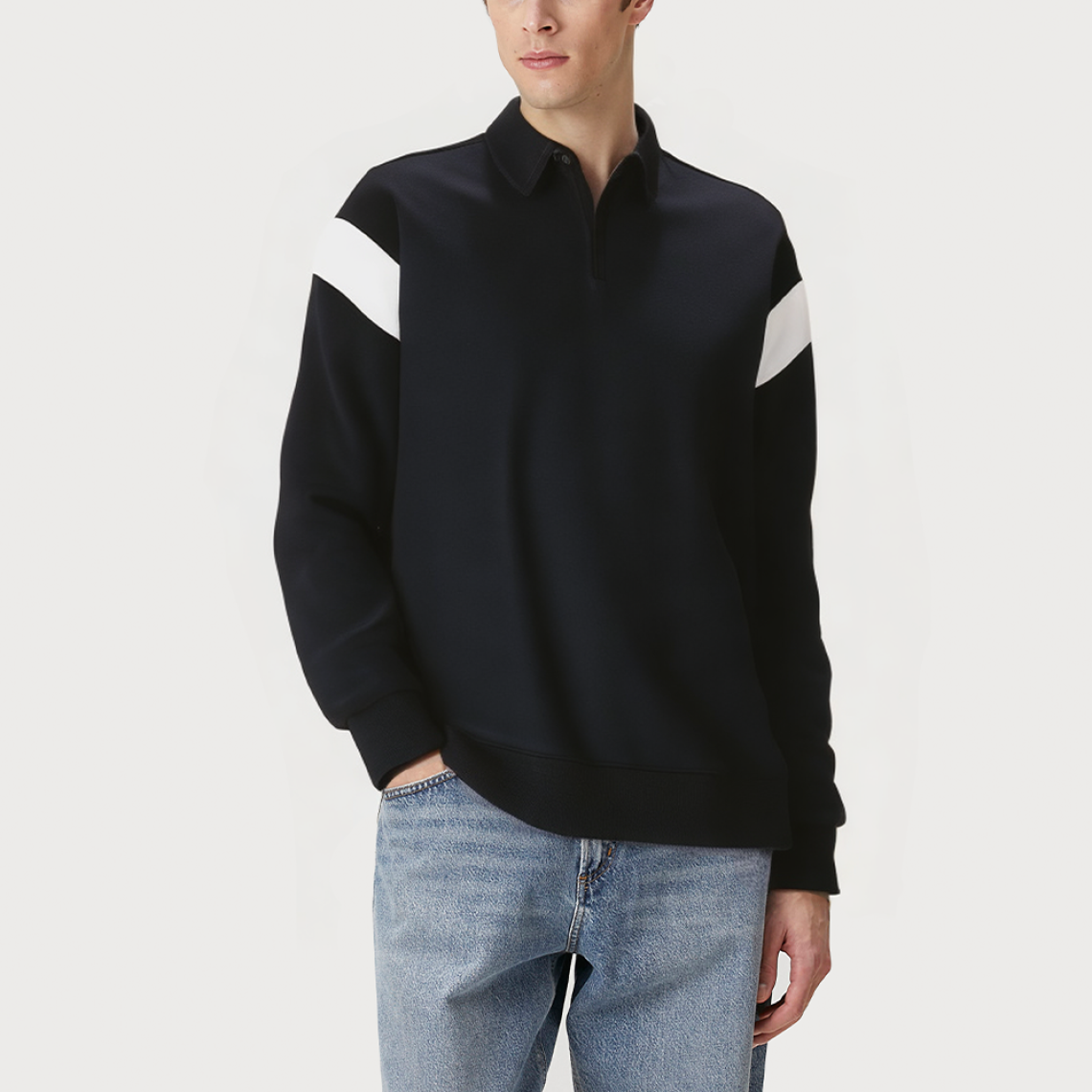 Men's black lapel long-sleeved sweatshirt