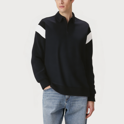 Men's black lapel long-sleeved sweatshirt