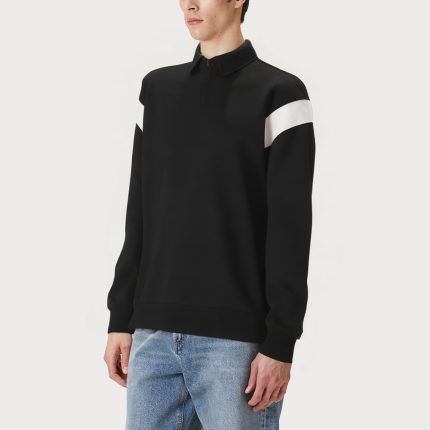 Men's black lapel long-sleeved sweatshirt