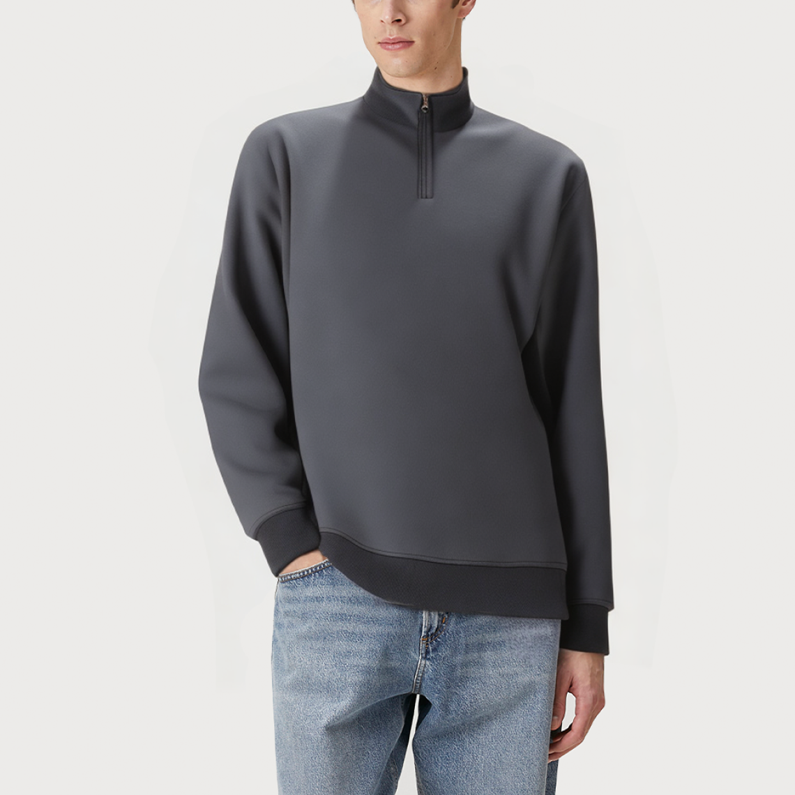 Gray stand collar loose men's sweatshirt