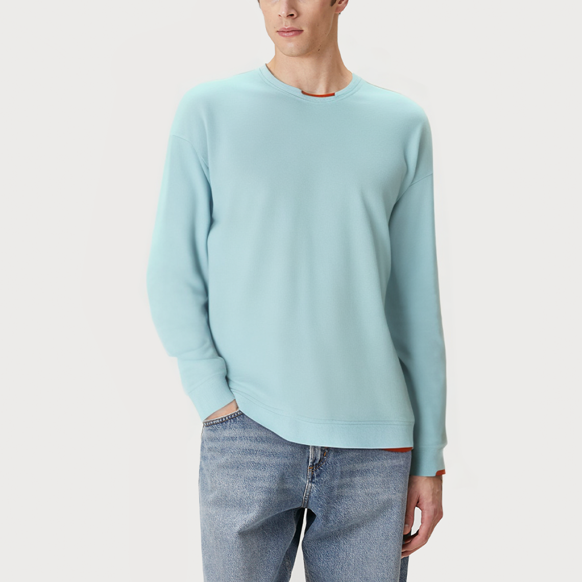 Contrast color comfortable crew neck men's sweatshirt