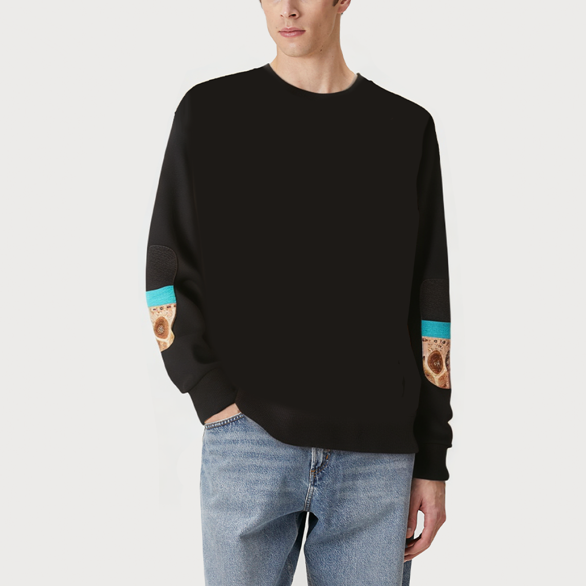 Black crew neck loose men's sweatshirt
