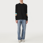 Black crew neck loose men's sweatshirt