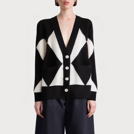 Women's diamond pattern single-breasted cardigan