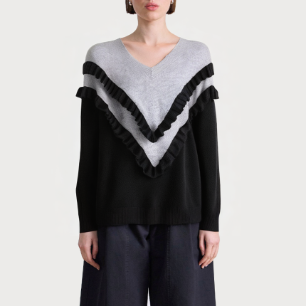 Contrast color ruffle trim loose women's sweater