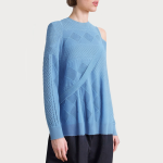 Blue round neck off-shoulder women's sweater