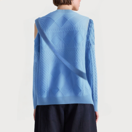 Blue round neck off-shoulder women's sweater