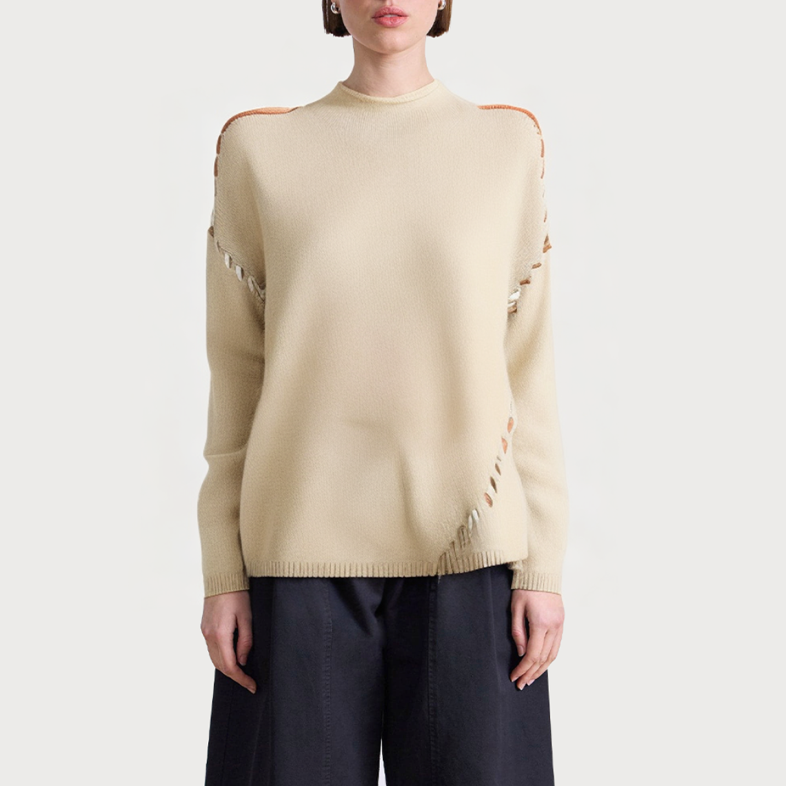 Ribbed knitted loose half turtleneck women's sweater