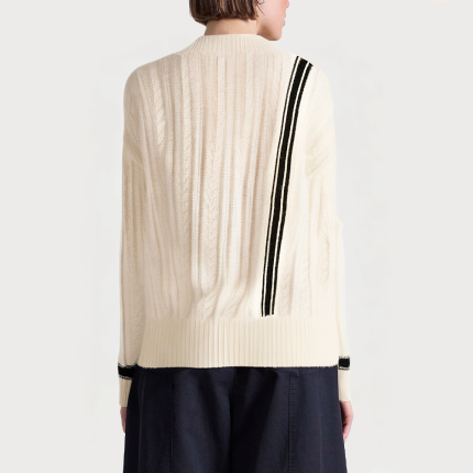 Beige cable knit V-neck women's sweater