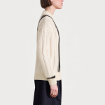 Beige cable knit V-neck women's sweater