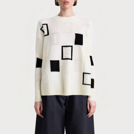 Autumn patchwork round neck women's sweater