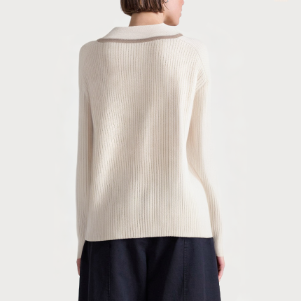 Beige loose single-breasted women's sweater