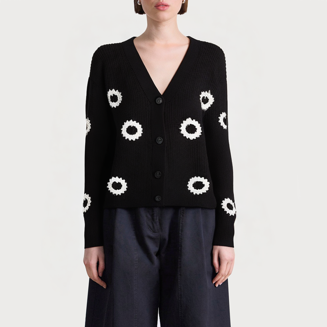 Black floral embroidered women's sweater