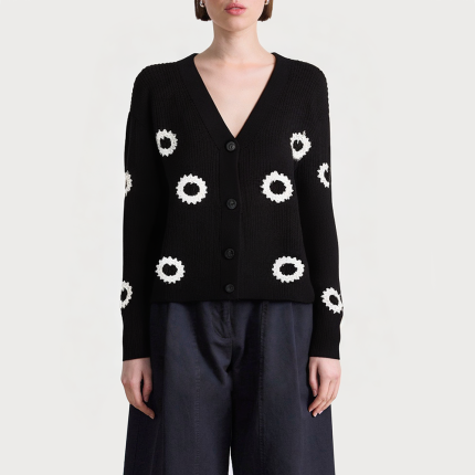 Black floral embroidered women's sweater