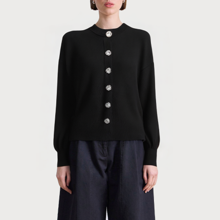 Black fashionable round neck women's sweater