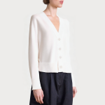 White diamond button V-neck women's sweater