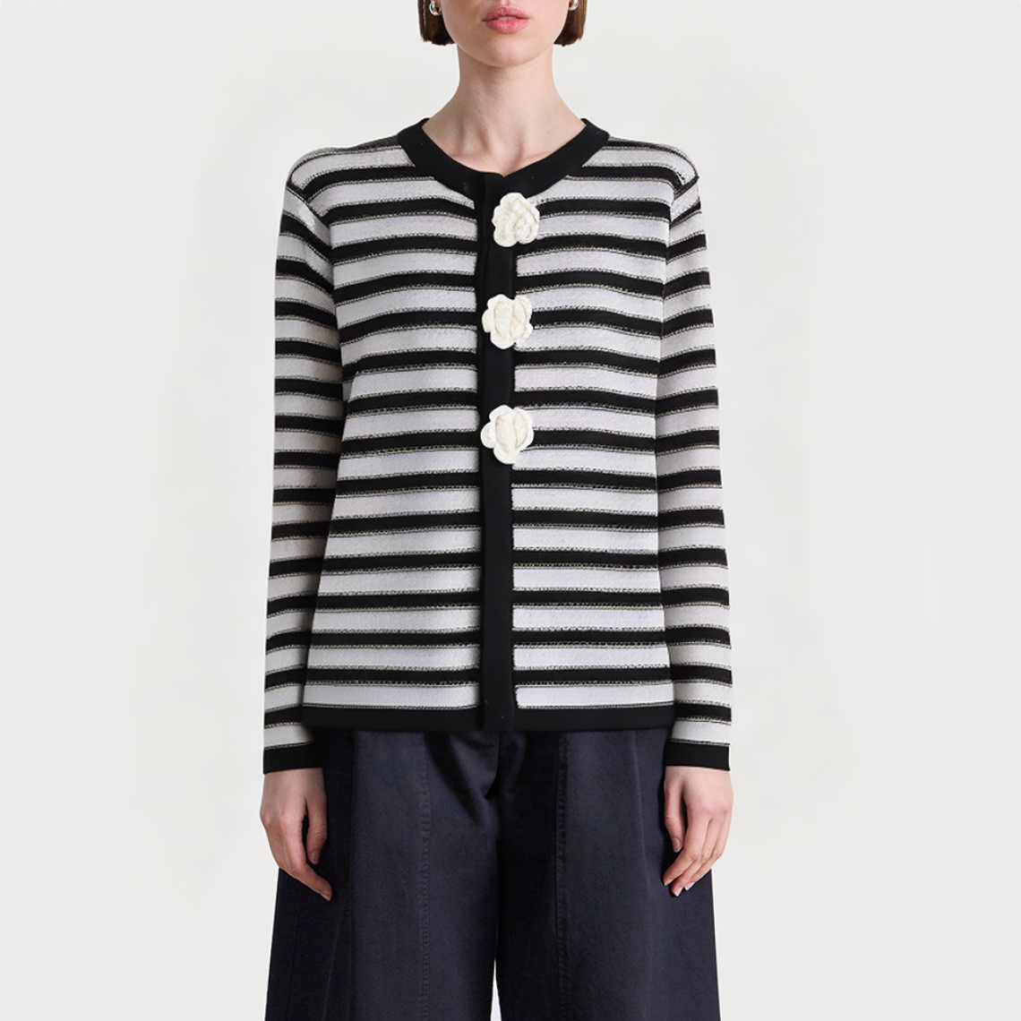 Women's floral button-down striped sweater