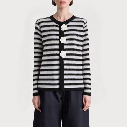 Women's floral button-down striped sweater