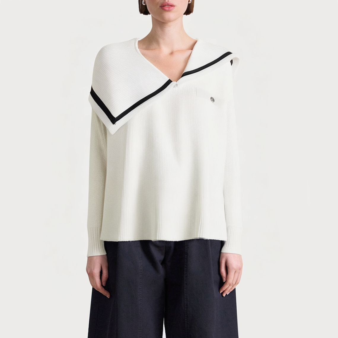 White unique sailor collar women's sweater