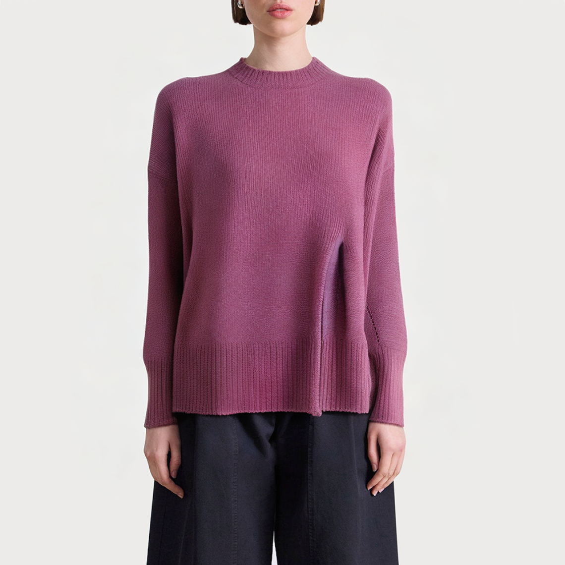 Purple front slit loose women's sweater