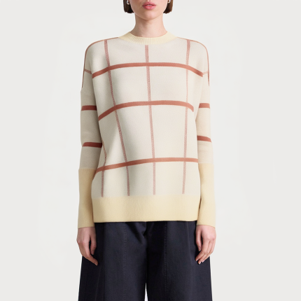 Plaid design round neck women's sweater