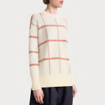 Plaid design round neck women's sweater