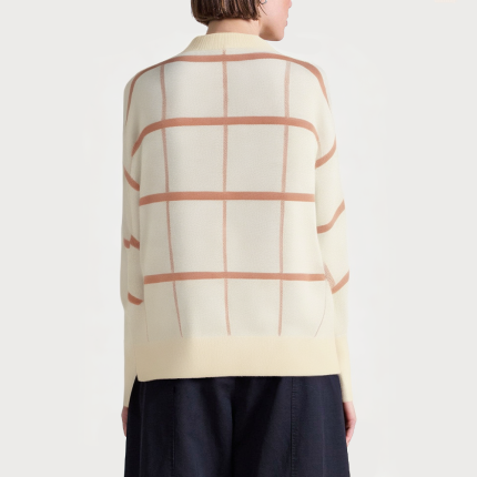 Plaid design round neck women's sweater