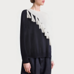 Women's round neck color-block tassel sweater