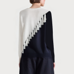 Women's round neck color-block tassel sweater