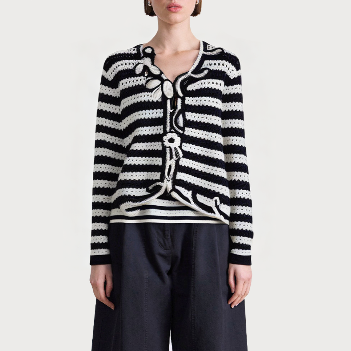 Striped V-neck breathable women's sweater