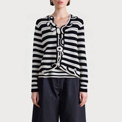 Striped V-neck breathable women's sweater