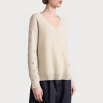 Beige rhinestone embellished women's sweater