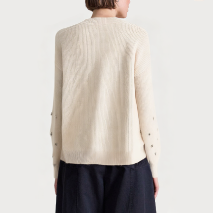 Beige rhinestone embellished women's sweater