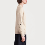 Beige rhinestone embellished women's sweater