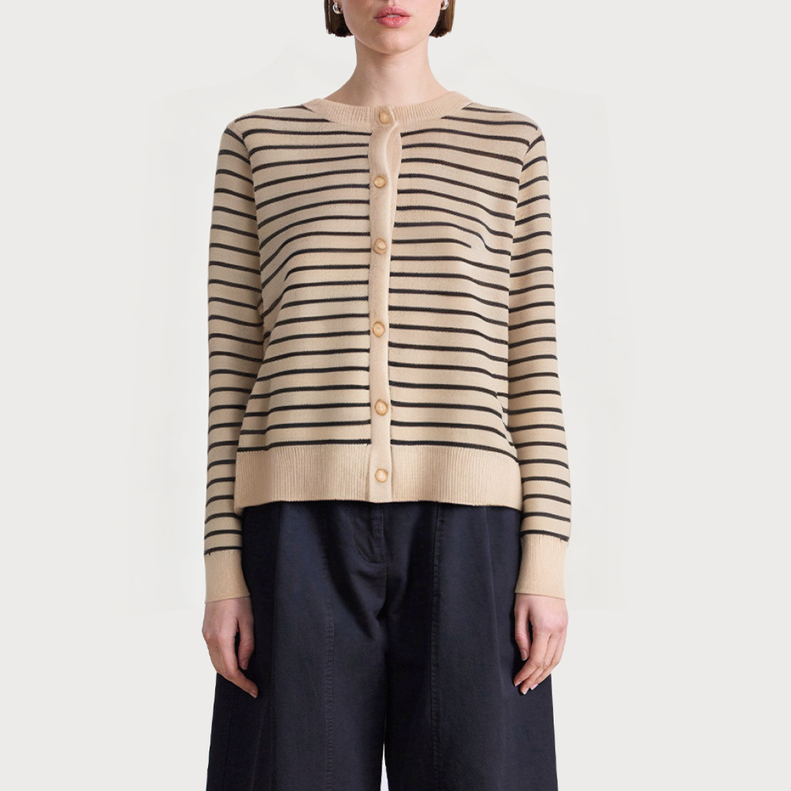 Fashionable striped button women's sweater