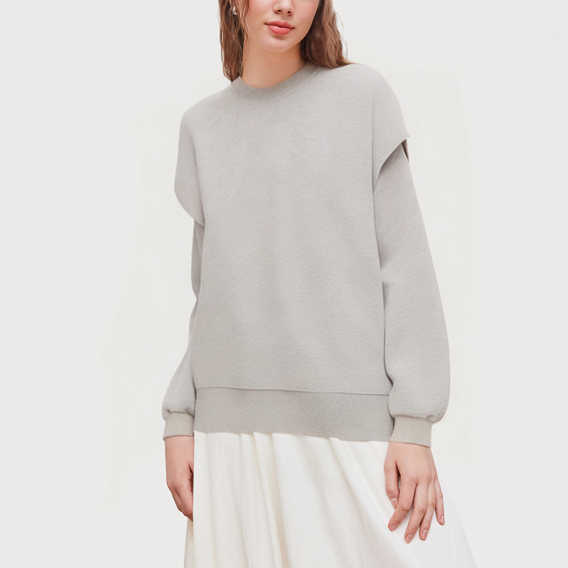 Fashionable grey round neck women's sweatshirt