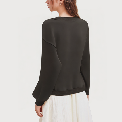 Black casual V-neck women's sweatshirt