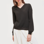 Black casual V-neck women's sweatshirt