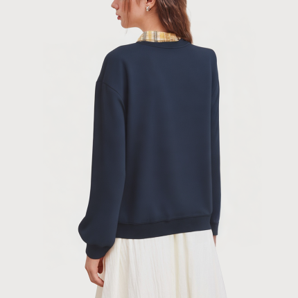 Fashionable plaid lapel women's sweatshirt