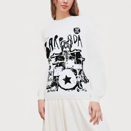 White casual round neck women's sweatshirt