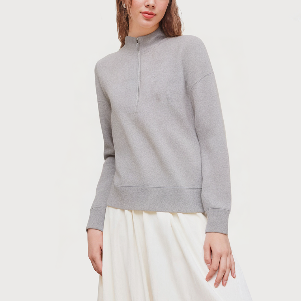 Grey stand collar zipper women's sweatshirt