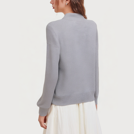 Grey stand collar zipper women's sweatshirt