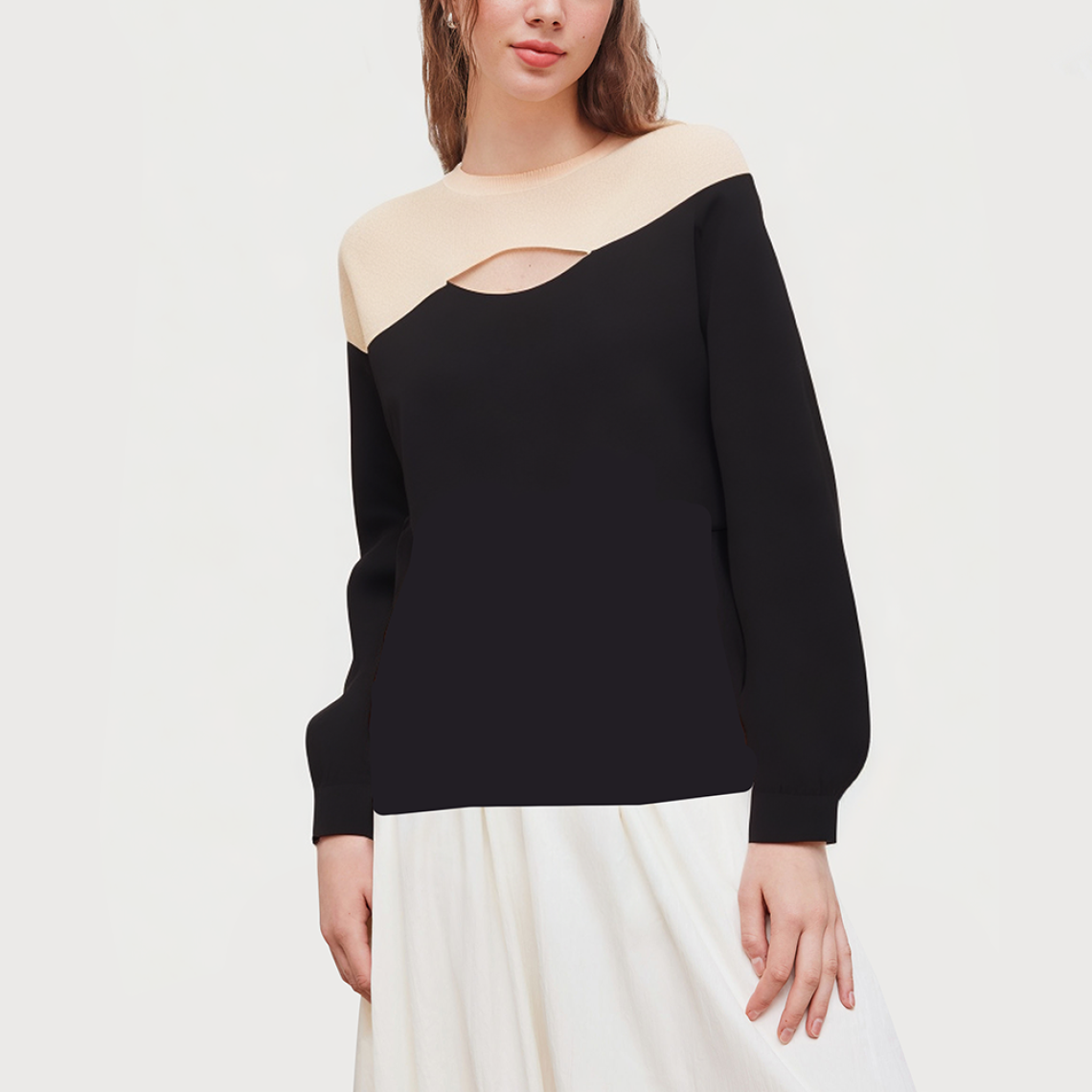 Fashionable contrast color hollow women's sweatshirt