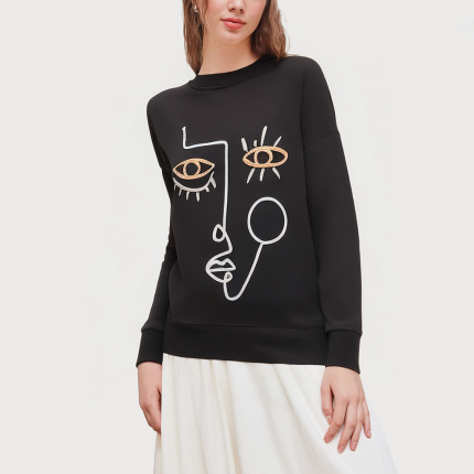 Retro round neck long sleeve women's sweatshirt