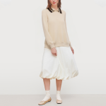 Beige lapel long-sleeved women's sweatshirt