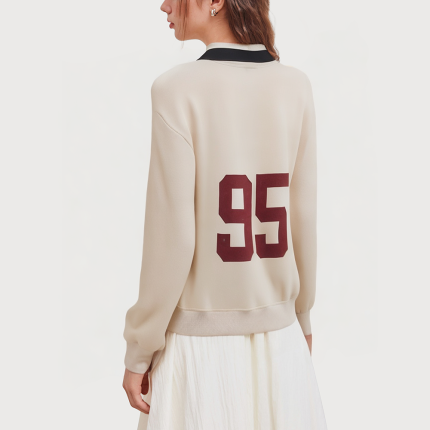 Beige lapel long-sleeved women's sweatshirt