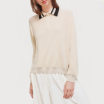 Beige lapel long-sleeved women's sweatshirt