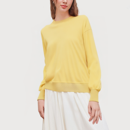 Yellow round neck long sleeve women's sweatshirt